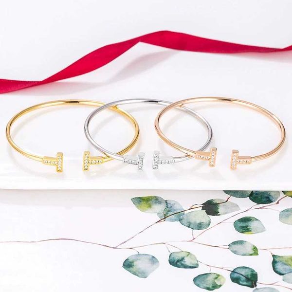 double t open bracelet women's celebrity same family ring simple and luxury diamond, Black 
double t open bracelet women's celebrity same family ring simple and luxury diamond, Black