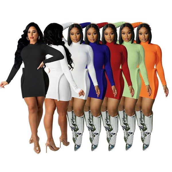 womens long sleeves stretching pits pure color slimming short dress, Black;gray 
womens long sleeves stretching pits pure color slimming short dress, Black;gray