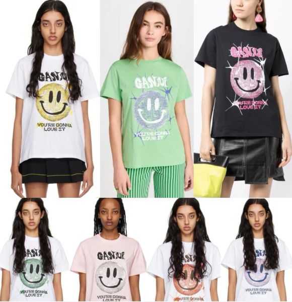 23ss ganni women designer t shirt beach tees versatile smiling face print round neck casual loose pullover short sleeve t-shirt clothing, White
23ss ganni women designer t shirt beach tees versatile smiling face print round neck casual loose pullover short sleeve t-shirt clothing, White