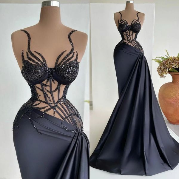 elegant black mermaid evening dresses satin sequins illusion bodice party prom dress sweep train pleats long dress for special occasion, Black;red
elegant black mermaid evening dresses satin sequins illusion bodice party prom dress sweep train pleats long dress for special occasion, Black;red