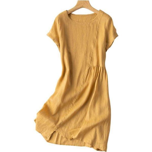 short sleeved cotton dress for women artistic retro mid length summer style age reducing large size womens, Black;gray
short sleeved cotton dress for women artistic retro mid length summer style age reducing large size womens, Black;gray