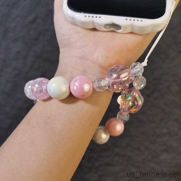 Image of Cell Straps Charms Mobile Strap Short Wrist Colorful Cat Bead Beads Bursting Round Bead Pendant Universal Case Anti Sling R230807