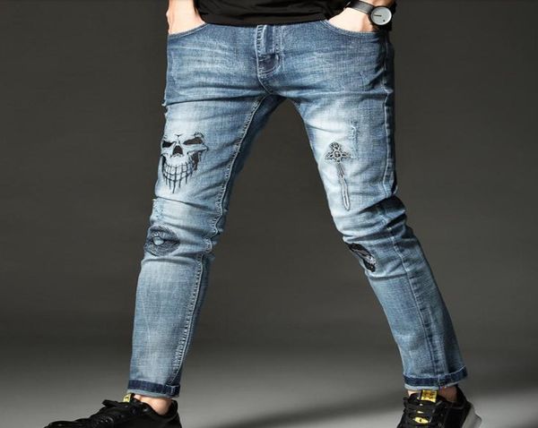 skull mens hophip embroidery soft stretch cotton denim slim light blue jeans vintage casual streetwear pants4648332
skull mens hophip embroidery soft stretch cotton denim slim light blue jeans vintage casual streetwear pants4648332