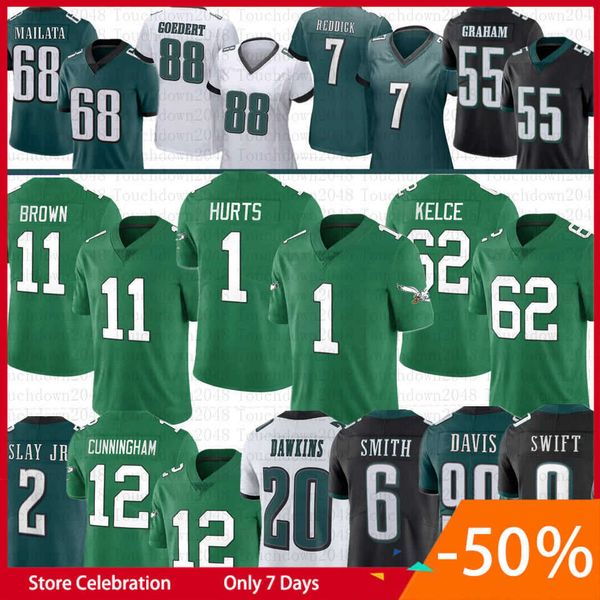1 jalen hurts kelly green football jersey 11 a.j. brown devonta smith haason reddick jason kelce darius slay jr lane johnson mailata goedert, White;black
1 jalen hurts kelly green football jersey 11 a.j. brown devonta smith haason reddick jason kelce darius slay jr lane johnson mailata goedert, White;black
