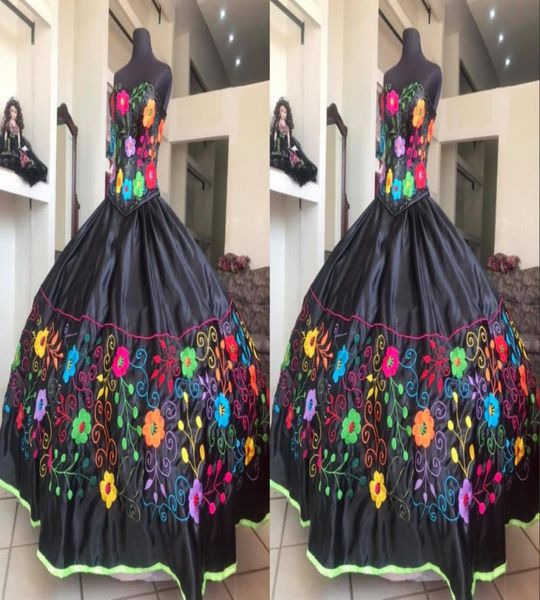 black colorful flower embroidery charro quinceanera dresses 2022 sweetheart satin lace up back mexicano vestido de 15 xv swee2294785, Blue;red
black colorful flower embroidery charro quinceanera dresses 2022 sweetheart satin lace up back mexicano vestido de 15 xv swee2294785, Blue;red