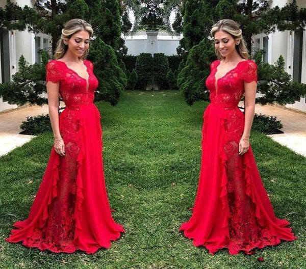 red lace see through prom dresses 2019 deep v neck chiffon a line evening gowns floor length zipper back formal party dress 914504, Black
red lace see through prom dresses 2019 deep v neck chiffon a line evening gowns floor length zipper back formal party dress 914504, Black