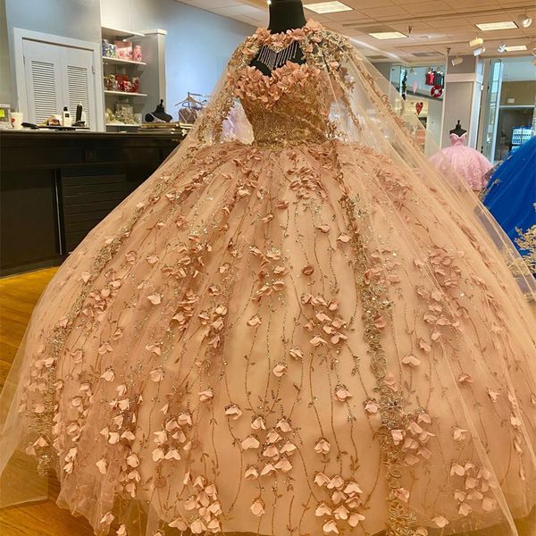 champagne shiny sweetheart cinderella quinceanera dresses appliques lace 3dflower with cape ball gown vestidos de 15 anos, Blue;red
champagne shiny sweetheart cinderella quinceanera dresses appliques lace 3dflower with cape ball gown vestidos de 15 anos, Blue;red