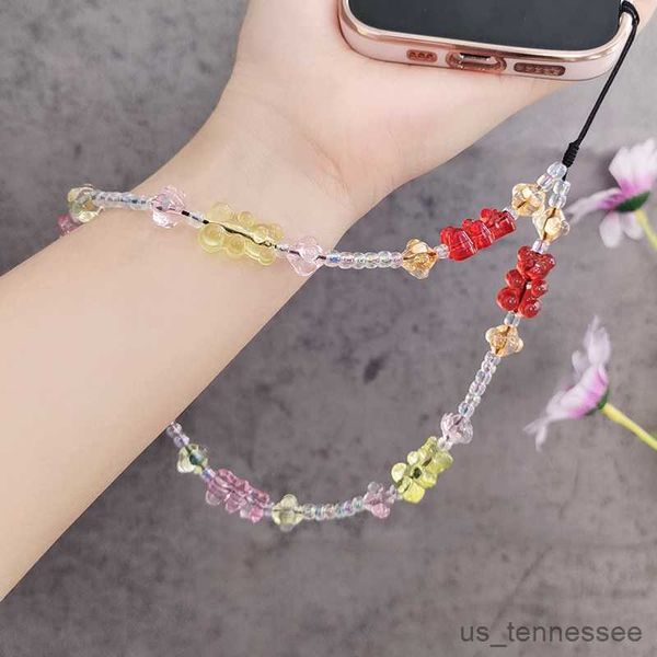 Image of Short Wrist Chain Hand Beaded Beads Bead Shaped Pendant Case Universal Proof Sling Square Pendant Mobile Strap R230807