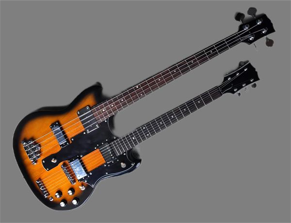 factory custom double neck tobacco sunburst electric guitar with 6+4 strings bass,chrome hardware,black pickguard,offer customized
factory custom double neck tobacco sunburst electric guitar with 6+4 strings bass,chrome hardware,black pickguard,offer customized