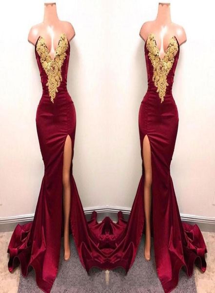 new design 2020 burgundy prom dresses with gold lace appliqued mermaid front split for long party evening wear gowns2646499, Black
new design 2020 burgundy prom dresses with gold lace appliqued mermaid front split for long party evening wear gowns2646499, Black
