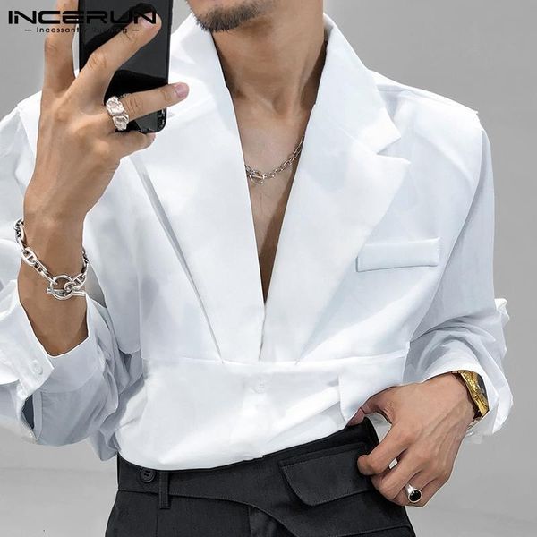 men's casual shirts incerun men casual shirt solid color lapel button long sleeve fashion streetwear loose leisure camisa masculina s-, White;black
men's casual shirts incerun men casual shirt solid color lapel button long sleeve fashion streetwear loose leisure camisa masculina s-, White;black