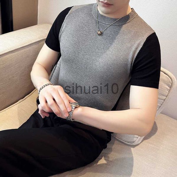 men's sweaters summer new men short sleeve sweater fashion patchwork color round collar slim fit sweaters for men clothing 2023 j230808, White;black
men's sweaters summer new men short sleeve sweater fashion patchwork color round collar slim fit sweaters for men clothing 2023 j230808, White;black