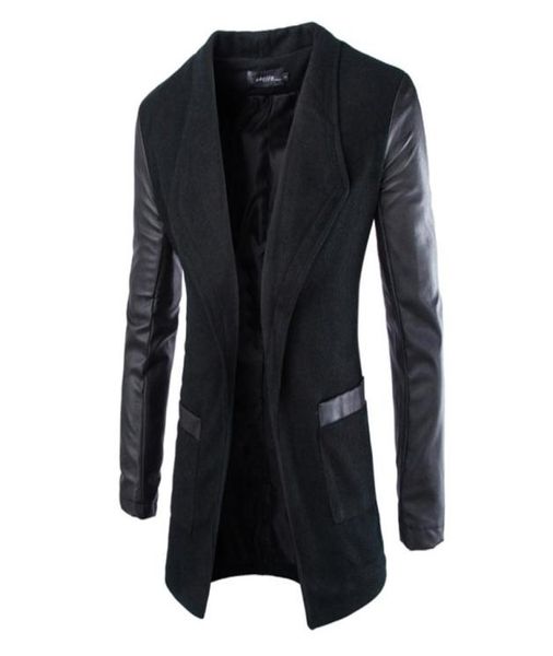 new fashion winter leather sleeve long wool men coat casual slim fit men jacket coat patchwork solid long outwear2496775, Black
new fashion winter leather sleeve long wool men coat casual slim fit men jacket coat patchwork solid long outwear2496775, Black