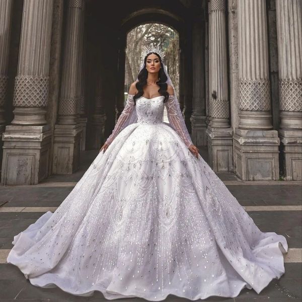 luxury white gorgeous crystal beading court train glitter ball gown wedding dress 2023 long sleeved romantic princess bridal gown
luxury white gorgeous crystal beading court train glitter ball gown wedding dress 2023 long sleeved romantic princess bridal gown