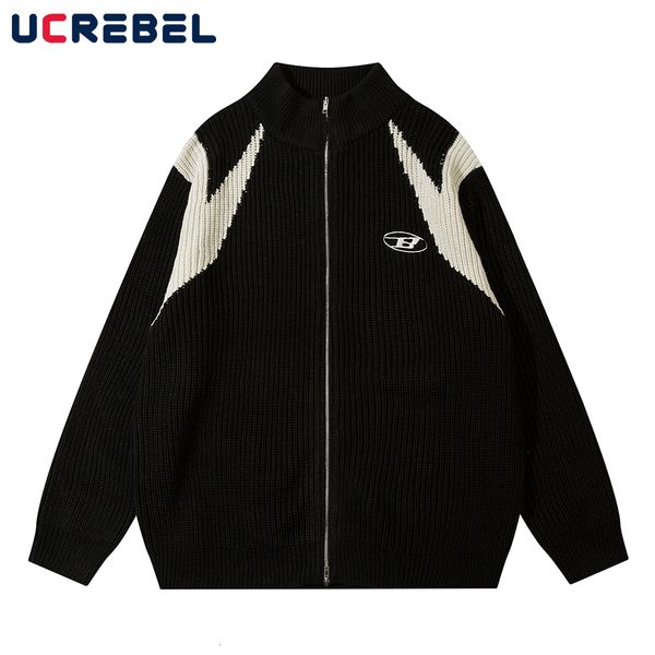 men's sweaters contrast paneled sweater mens streetwear cardigan knitted sweater autumn winter loose casual long sleeve zipper outerwea, White;black
men's sweaters contrast paneled sweater mens streetwear cardigan knitted sweater autumn winter loose casual long sleeve zipper outerwea, White;black