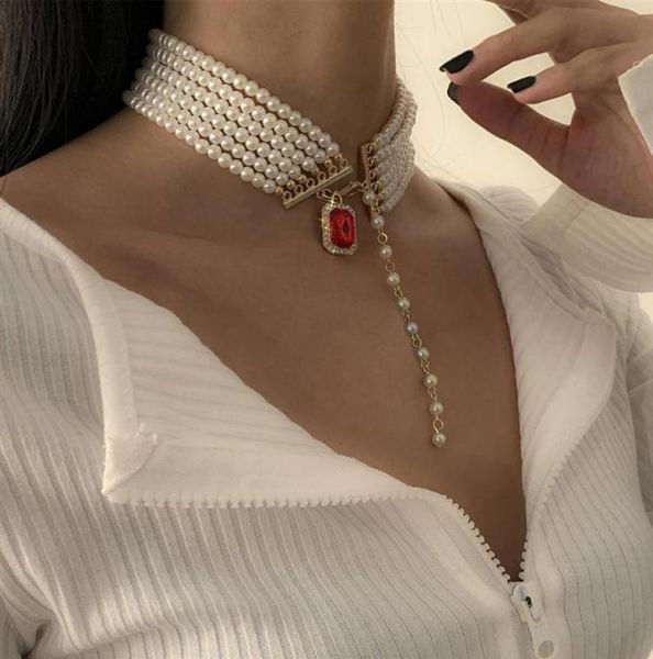 red square jewel pendant necklaces designer light luxury simple temperament imitation pearl clavicle chain handmade multilayer be7969060, Silver
red square jewel pendant necklaces designer light luxury simple temperament imitation pearl clavicle chain handmade multilayer be7969060, Silver