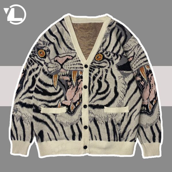 men's sweaters tiger knitted cardigan men hip hop loose sweater fashion vintage harajuku embroidery jackets autumn spring 230807, White;black
men's sweaters tiger knitted cardigan men hip hop loose sweater fashion vintage harajuku embroidery jackets autumn spring 230807, White;black