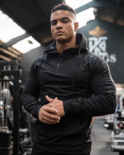 no brand name sports fitness sweater men's muscle elastic shaped hooded autumn/winter fashion casual slim fit, Black
no brand name sports fitness sweater men's muscle elastic shaped hooded autumn/winter fashion casual slim fit, Black