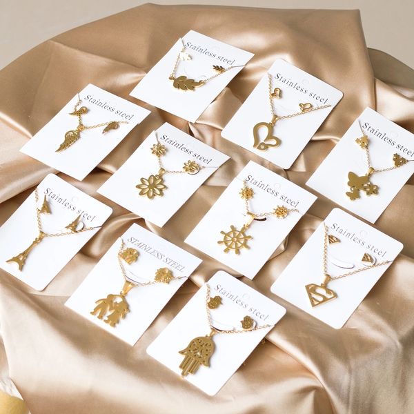 wedding jewelry sets 18k gold plated necklace and earrings stainless steel set butterfly crown heart charms women wholesale gifts 230808, Slivery;golden
wedding jewelry sets 18k gold plated necklace and earrings stainless steel set butterfly crown heart charms women wholesale gifts 230808, Slivery;golden