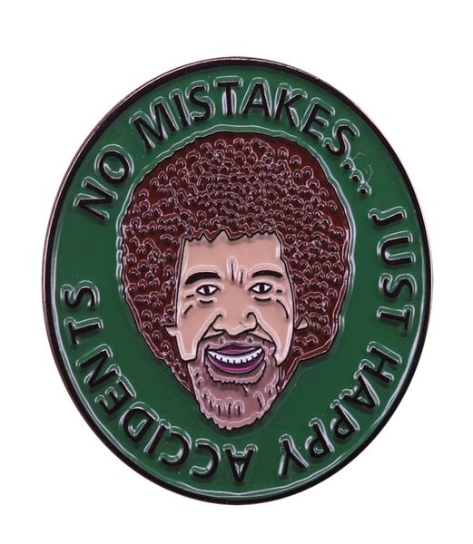 

funny bob ross quotes badge no mistakes just happy accidents inspirational brooch cute cartoon painter pin art accessory1171552, Gray