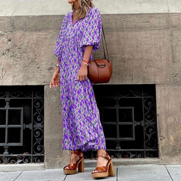 womens spring long sleeved dress bohemian print street blast, Black;gray