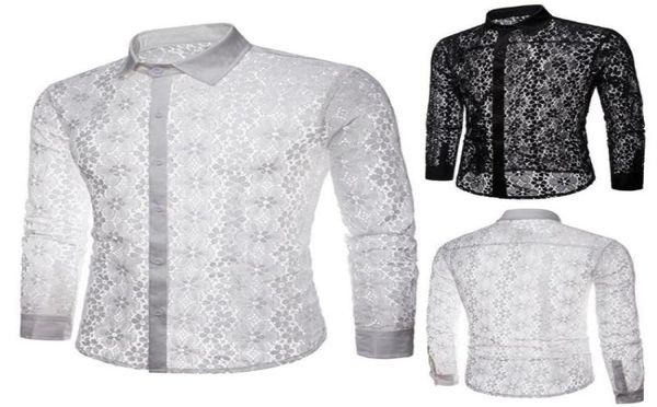 men long sleeve solid color lace see through clubwear buttons down shirt men039s casual shirts5838933, White;black
men long sleeve solid color lace see through clubwear buttons down shirt men039s casual shirts5838933, White;black