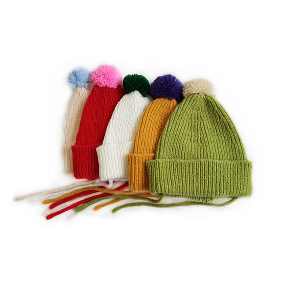 m592 autumn winter hat for kids knitted candy color wool ball skull caps children warm beanies lace up boys girls casual hats, Yellow
m592 autumn winter hat for kids knitted candy color wool ball skull caps children warm beanies lace up boys girls casual hats, Yellow