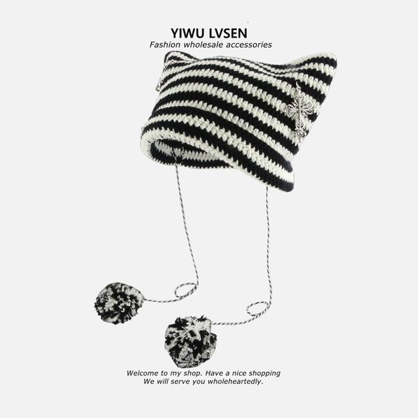beanie/skull caps y2k japanese devil's cat ear beanies women handmade rabbit fur pom-pom striped sweetheart girl knit cap autumn winter, Blue;gray
beanie/skull caps y2k japanese devil's cat ear beanies women handmade rabbit fur pom-pom striped sweetheart girl knit cap autumn winter, Blue;gray