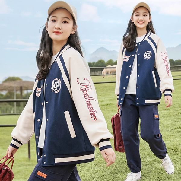 

dress for woman loose fitting retro baseball jacket set Women's autumn and winter new fashion uniform jacket Simple contrast casual jacket, Blue