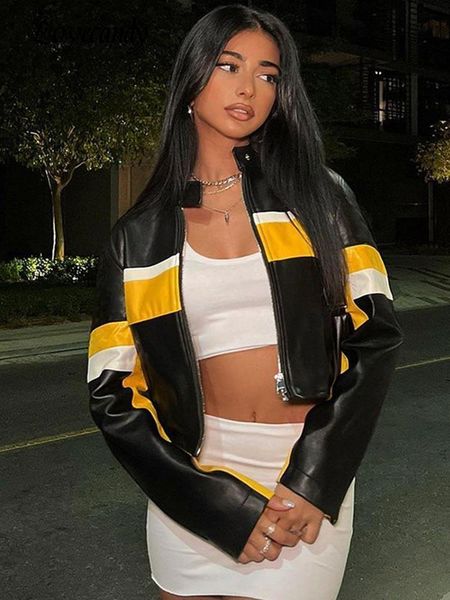 women's jackets contrast color woman varsity jacket fashion standing collar long-sleeved short coat spring high street motorcycle jacke, Black;brown
women's jackets contrast color woman varsity jacket fashion standing collar long-sleeved short coat spring high street motorcycle jacke, Black;brown