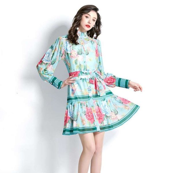 selling resort style stand collar lantern sleeves floral print dress womens clothes, Black;gray
selling resort style stand collar lantern sleeves floral print dress womens clothes, Black;gray