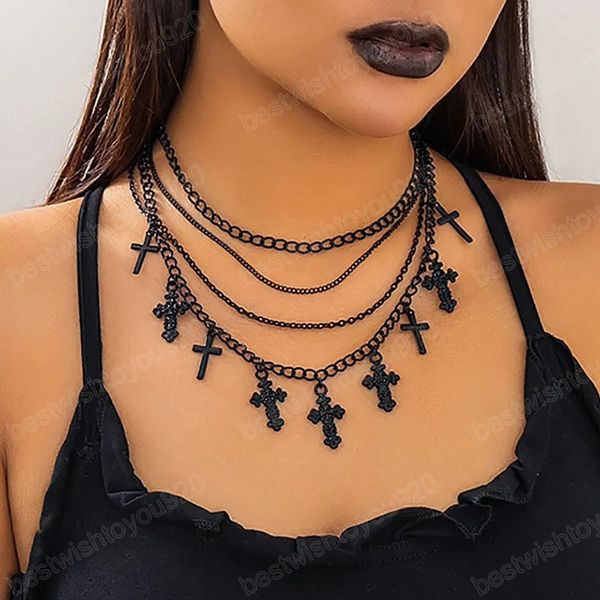 layered chain with cross pendant necklace for women trendy black color halloween choker on neck 2023 fashion jewelry female, Silver
layered chain with cross pendant necklace for women trendy black color halloween choker on neck 2023 fashion jewelry female, Silver
