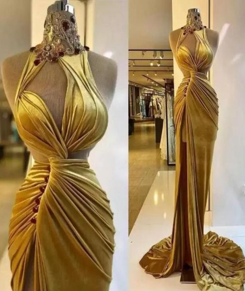 2023 gold velvet prom dresses ruched long sweep train mermaid evening party gowns side slit high neck crystals beading arabic robe9112642, Black;red
2023 gold velvet prom dresses ruched long sweep train mermaid evening party gowns side slit high neck crystals beading arabic robe9112642, Black;red