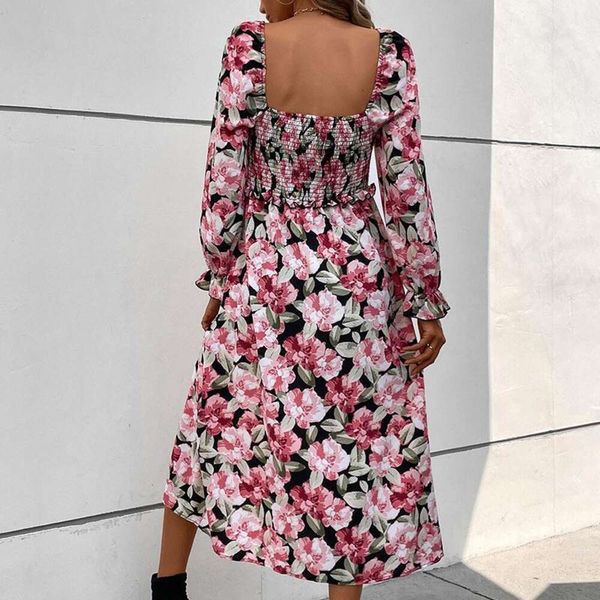 autumn collection french backless dress long sleeves square collar print split for women, Black;gray
autumn collection french backless dress long sleeves square collar print split for women, Black;gray