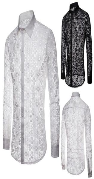 men long sleeve solid color lace see through clubwear buttons down shirt men039s casual shirts2862380, White;black
men long sleeve solid color lace see through clubwear buttons down shirt men039s casual shirts2862380, White;black