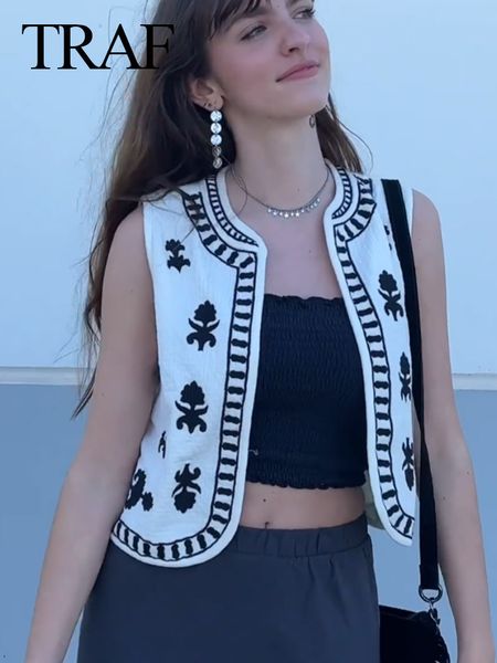 women's vests traf women spring summer floral embroidery cardigan vest vintage v neck short waistcoat female casual streetwear chic 23, Black;white
women's vests traf women spring summer floral embroidery cardigan vest vintage v neck short waistcoat female casual streetwear chic 23, Black;white