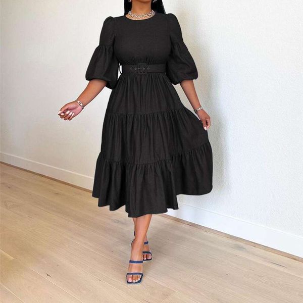 item title spring and summer womens fashionable round neck big swing middle sleeve denim dress, Black;gray 
item title spring and summer womens fashionable round neck big swing middle sleeve denim dress, Black;gray