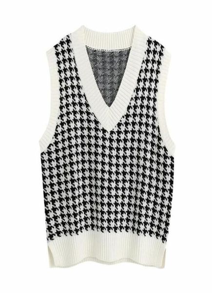 fashion oversized houndstooth knitted vest sweater for women girls vintage sleeveless side vents female waistcoat chic 1317949, White;black
fashion oversized houndstooth knitted vest sweater for women girls vintage sleeveless side vents female waistcoat chic 1317949, White;black