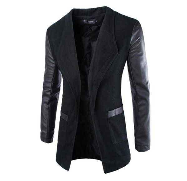 new fashion winter leather sleeve long wool men coat casual slim fit men jacket coat patchwork solid long outwear7953359, Black
new fashion winter leather sleeve long wool men coat casual slim fit men jacket coat patchwork solid long outwear7953359, Black
