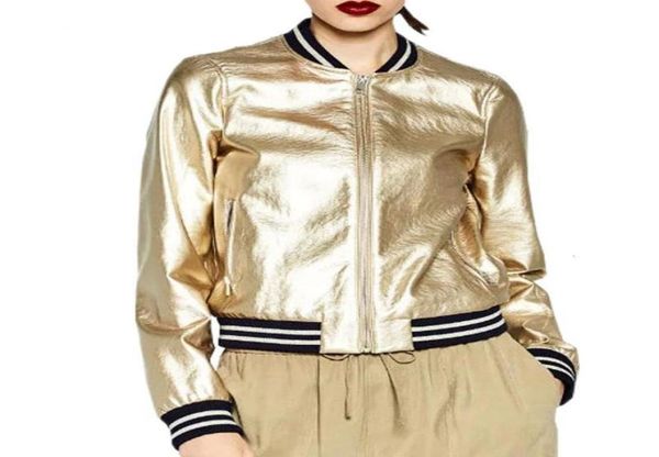 new metal textured women baseball golden silver bright pu faux leather bomber jacket windbreaker outerwear leren jas dames1822744574, Black;brown
new metal textured women baseball golden silver bright pu faux leather bomber jacket windbreaker outerwear leren jas dames1822744574, Black;brown