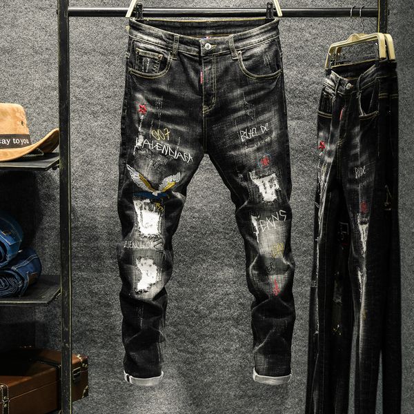 hipster high street hipster man slim fit high stretch embroidered hole embroidered eagle badge designer jeans mens denim pants fashion trous, Blue
hipster high street hipster man slim fit high stretch embroidered hole embroidered eagle badge designer jeans mens denim pants fashion trous, Blue