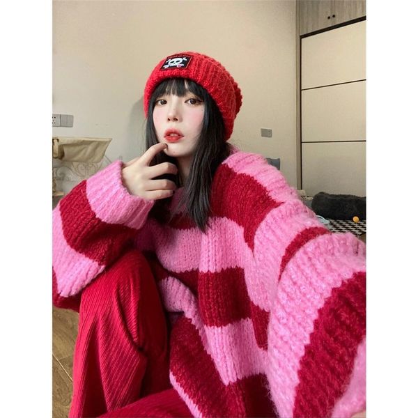 women's sweaters deeptown y2k korean style striped oversize pink sweater women punk streetwear harajuku hip hop jumper female red winte, White;black
women's sweaters deeptown y2k korean style striped oversize pink sweater women punk streetwear harajuku hip hop jumper female red winte, White;black