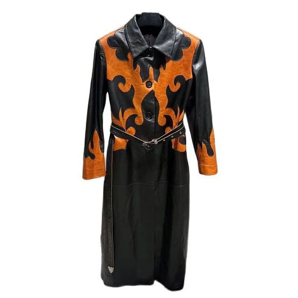 womens leather faux xlong coat spring and autumn women arrival spliced sheepskin jacket with belt turndown collar clothes 230808, Black
womens leather faux xlong coat spring and autumn women arrival spliced sheepskin jacket with belt turndown collar clothes 230808, Black