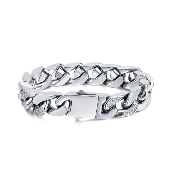 women cnc inlay crystals bracelet stainless steel cuban chain silver 13mm 7.87'' 62g weight, Black
women cnc inlay crystals bracelet stainless steel cuban chain silver 13mm 7.87'' 62g weight, Black