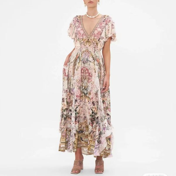 australian designer dress silk short sleeve v-neck baroque floral printed dress, Black;gray
australian designer dress silk short sleeve v-neck baroque floral printed dress, Black;gray