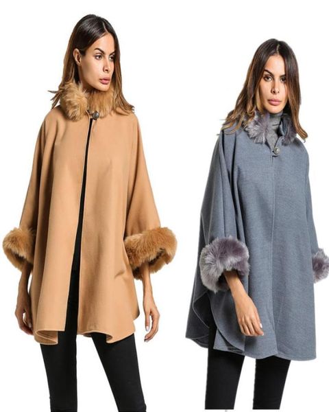2018 women winter wool poncho and capes with faux fox fur stand collar overcoat flare sleeve button cardigan s3xl8031170, Black
2018 women winter wool poncho and capes with faux fox fur stand collar overcoat flare sleeve button cardigan s3xl8031170, Black