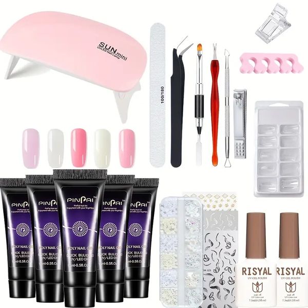 21pcs/20pcs gel extension nail kit 5 colors fake nail gel with led uv mini mouse lamp machine nail polish dryer for women girls , all in one
21pcs/20pcs gel extension nail kit 5 colors fake nail gel with led uv mini mouse lamp machine nail polish dryer for women girls , all in one
