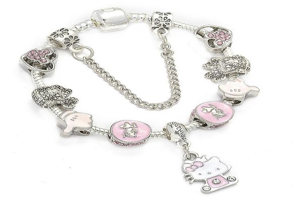 s925 silver creative cartoon beads european charm bracelet suitable for pandora style female /child pink kitten pendant diy bracelet4134886, Black 
s925 silver creative cartoon beads european charm bracelet suitable for pandora style female /child pink kitten pendant diy bracelet4134886, Black