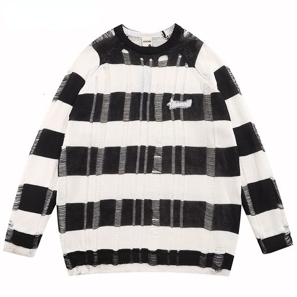men's sweaters autumn men oversized striped knitted hip hop ripped jumper streetwear harajuku fashion casual pullovers knit clothing 23, White;black
men's sweaters autumn men oversized striped knitted hip hop ripped jumper streetwear harajuku fashion casual pullovers knit clothing 23, White;black