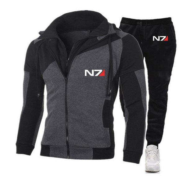 men039s tracksuits mass effect n7 mens hooded zipper fashion casual sportswear running handsome jacket sports pants comfortable3453333, Gray
